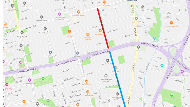 نقشه خیابان علامه طباطبایی تهران (سعادت آباد)